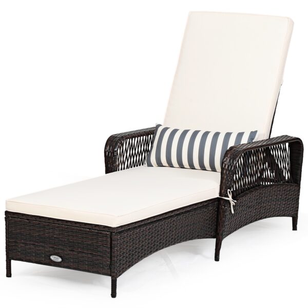 Patiojoy PE Rattan Chaise Lounge Chair Armrest Recliner Adjustable Pillow HW67778 1