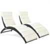 Costway 2PCS Folding Patio Rattan Lounge Chair Chaise Cushioned Portable Garden Black 1