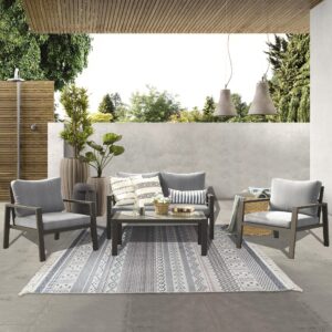 JARDINA 4PCS Aluminum Outdoor Patio Furniture Patio Conversation Sofa Set with Removable Cushions Glass Top Coffee Table 2