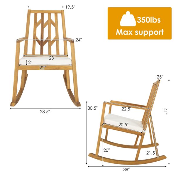 Patio Rocking Chair Acacia Wood Armrest Cushioned Sofa Garden Deck OP70342 6