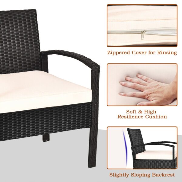 Patiojoy 3PCS Patio Rattan Furniture Set Storage Table Cushioned Sofa Black HW63757WH 4