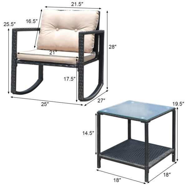 Costway 3PC Patio Rattan Conversation Set Rocking Chair Cushioned Sofa Garden Furniture 3