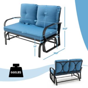 Patiojoy Patio 2-Person Glider Bench Rocking Loveseat Cushioned Armrest Blue 2