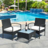 3 PCS Patio Wicker Rattan Furniture Set Coffee Table & 2 Rattan Chair W/Cushion HW68962 3