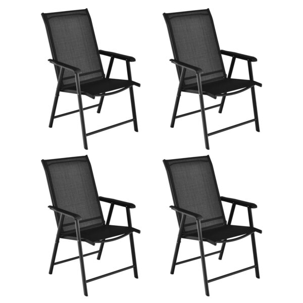 Giantex 4PCS Patio Folding Dining Chairs Portable Camping Armrest Garden Black OP3097BK-4 1