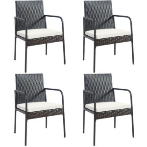 Patiojoy 4PCS Patio Wicker Rattan Dining Chairs Cushioned Seats Armrest Garden HW69382 1