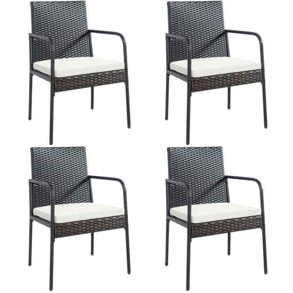 Patiojoy 4PCS Patio Wicker Rattan Dining Chairs Cushioned Seats Armrest Garden HW69382 1