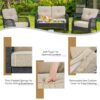 Patiojoy 4PCS Patio Wicker Furniture Set Loveseat Sofa Coffee Table W/ Cushion NP10087WL-BE 5