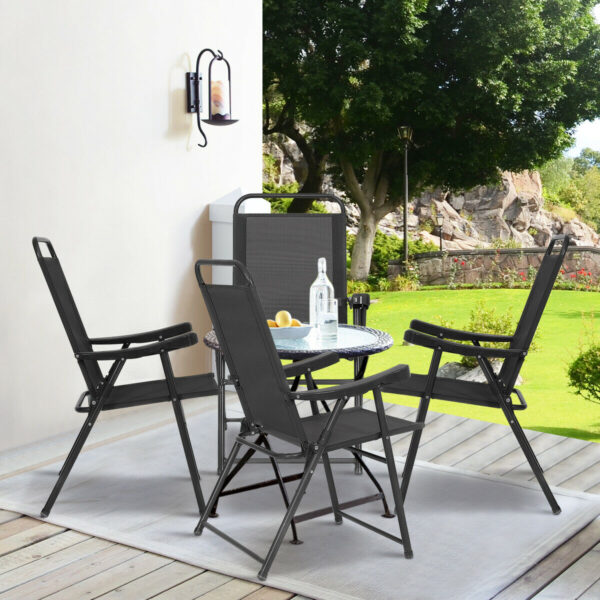 Costway Set Of 4 Folding Sling Chairs Patio Furniture Camping Pool Beach With Armrest 3