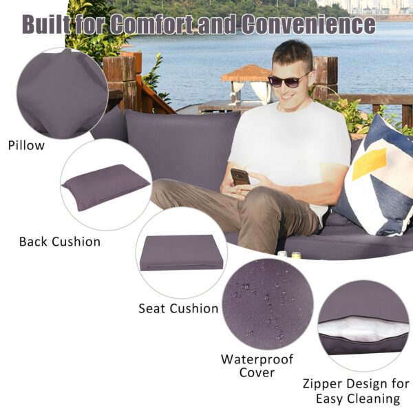 Patiojoy 7PCS Patio Rattan Furniture Set Sectional Sofa Garden Gray Cushion HW68058 4