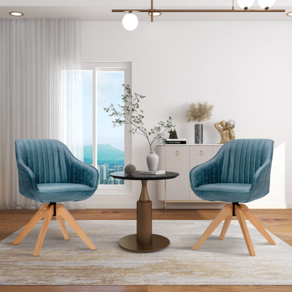 Costway Set of 2 Swivel Accent Chair Modern Leathaire Armchairs w/ Beech Wood Legs Blue 3