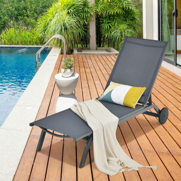 Goplus Outdoor Lounge Chair Chaise Reclining Aluminum Fabric Adjustable Gray OP70591GR 3