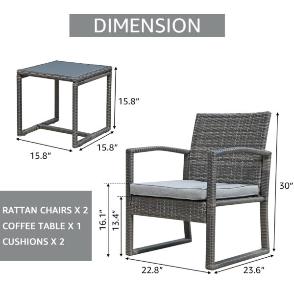 JARDINA 3PCS Outdoor Patio Furniture Set Outdoor Wicker Conversation Set Rattan Chair Set with Coffee Table 6