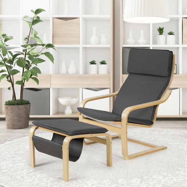 Relax Lounge Chair Bentwood Armchair & Padded Ottoman Set w/ Magazine Rack 4