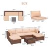 JARDINA 7PCS Outdoor Patio All Weather Rattan Furniture Sofa Set Couch Chair Ottoman with Glass Top Coffee Table Brown Wicker 6