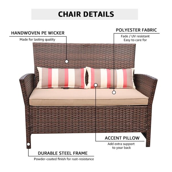 JARDINA Outdoor Furniture Patio Chair Wicker Loveseat with Cushions 2 Seat PE Rattan Sofa with Lumbar Pillows 5