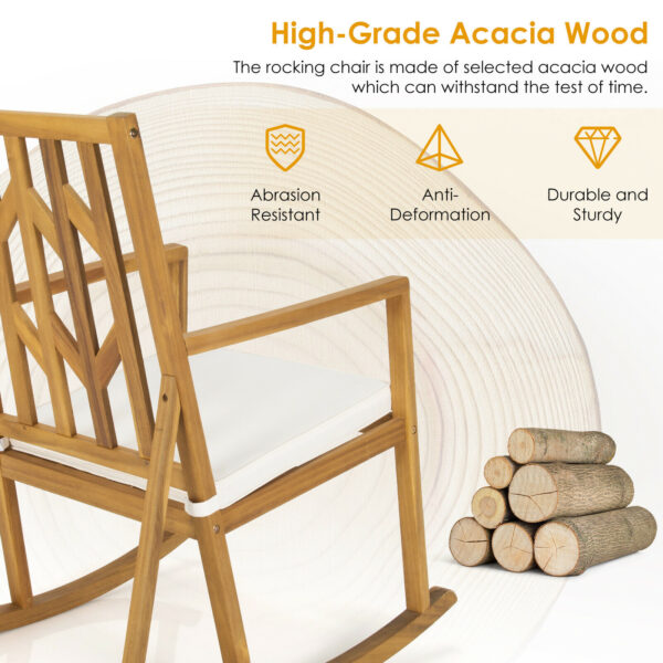 Patio Rocking Chair Acacia Wood Armrest Cushioned Sofa Garden Deck OP70342 4