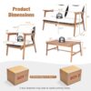 4PCS Patio Rattan Furniture Set Acacia Wood Frame Cushioned Sofa Chair Red HW66517RE+ 6