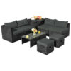 Patiojoy 8PCS Patio Rattan Furniture Set Storage Table Ottoman Grey HW68605GR+ 1