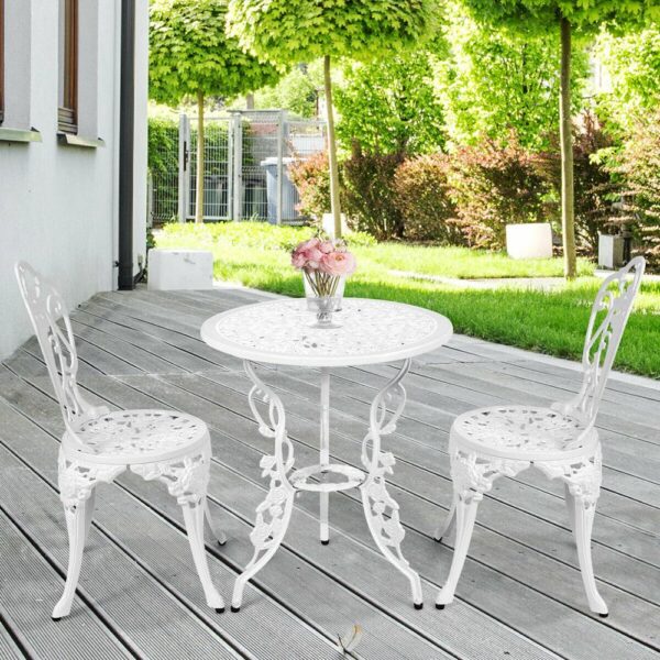 3PCS Patio Table Chairs Furniture Bistro Set Cast Aluminum Outdoor Garden White OP70330 3