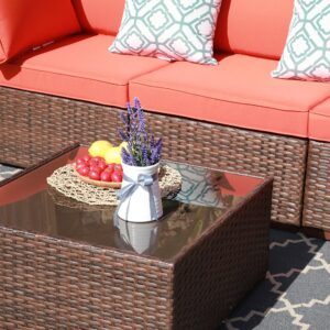 JARDINA 6PCS Patio Furniture Outdoor Sectional Conversation Sofa Set Brown Wicker with Cushions and Glass Coffee Table 2