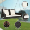 Patiojoy 2-Person Patio Rattan Hanging Porch Swing Bench Chair Cushion HW68879 5