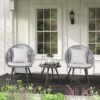 JARDINA 3 Piece Patio Bistro Set, Outdoor Woven Rope Conversation Balcony Furniture Set with Glass Top Table 3