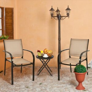 Patiojoy Set of 2 Patio Dining Chairs Stackable with Armrests Garden Deck Brown NP10030CF-2 2