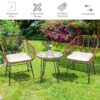 Patiojoy 3PCS Patio Rattan Bistro Set Coffee Table Armchair Garden Beige Cushion OP70837WH 5