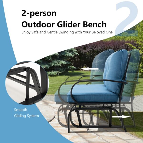 Patiojoy Patio 2-Person Glider Bench Rocking Loveseat Cushioned Armrest Blue 6