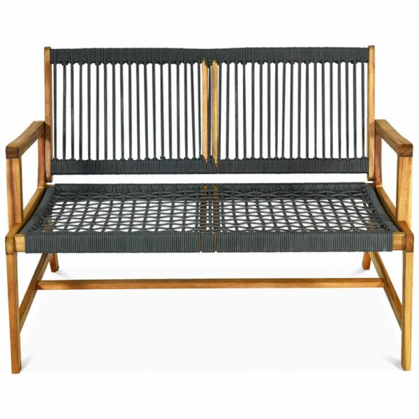 2-Person Patio Acacia Wood Bench Loveseat Chair Porch Garden Yard Deck Furniture 6