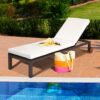Patio Rattan Lounge Chair Chaise Recliner Back Adjustable Cushioned W/Wheels HW63222 3