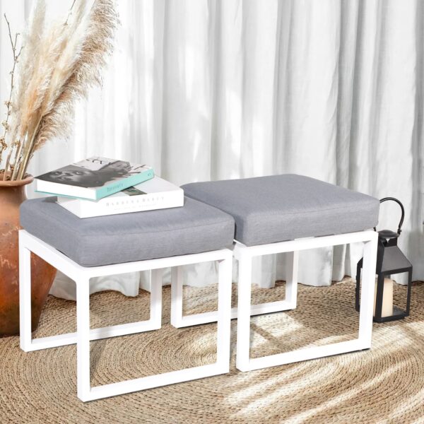 JARDINA Living Room Furniture Aluminum Ottoman Set Footstool Footrest Seat with Removable Cushions 2