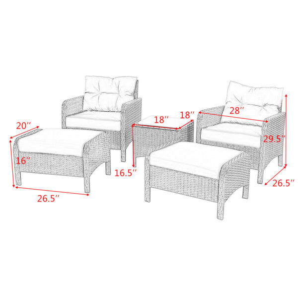 Costway 5 PCS Rattan Wicker Furniture Set Sofa Ottoman W/Brown Cushion Patio Garden Yard HW54520CF+ 4
