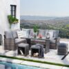 JARDINA 7PCS Outdoor Patio Furniture Sofa Set All Weather Wicker Rattan Couch Dining Table & Chair with Ottoman 2