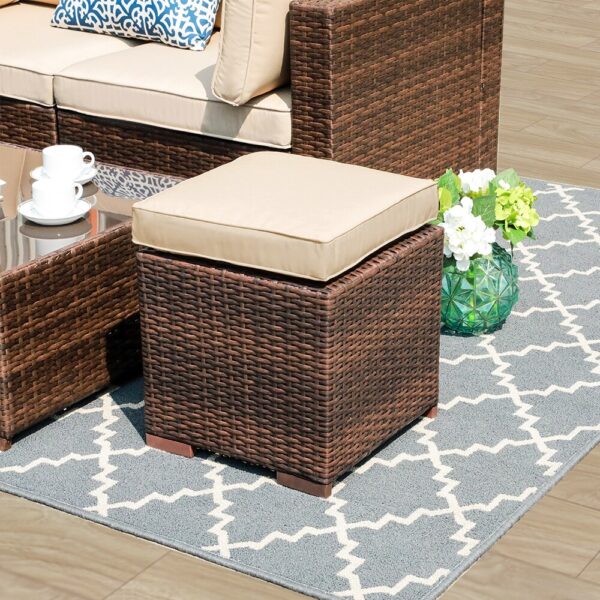 JARDINA Living Room Furniture Rattan Wicker Ottoman 2 Pieces Footstool Footrest Seat with Cushions 3