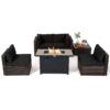 Patiojoy 6PCS Patio Furniture Set Rattan Cushioned Sofa Gas Fire Pit Table Black 1