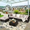 6PCS Outdoor Patio Rattan Furniture Set Cushioned Sectional Sofa Ottoman HW63878+ 3