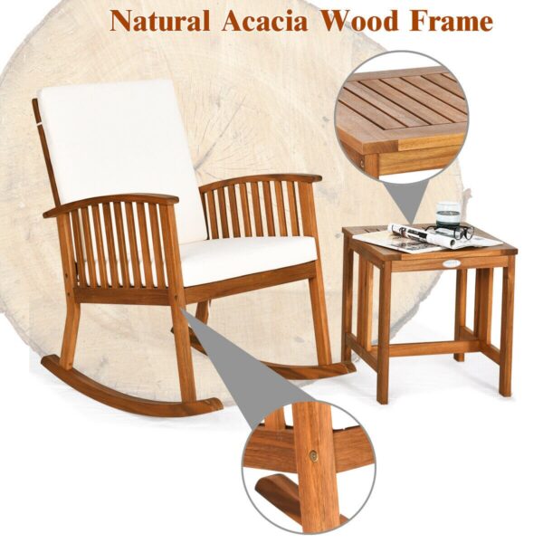 2PCS Acacia Wood Patio Rocking Chair Table Set Rocker Cushioned Coffee Table 5