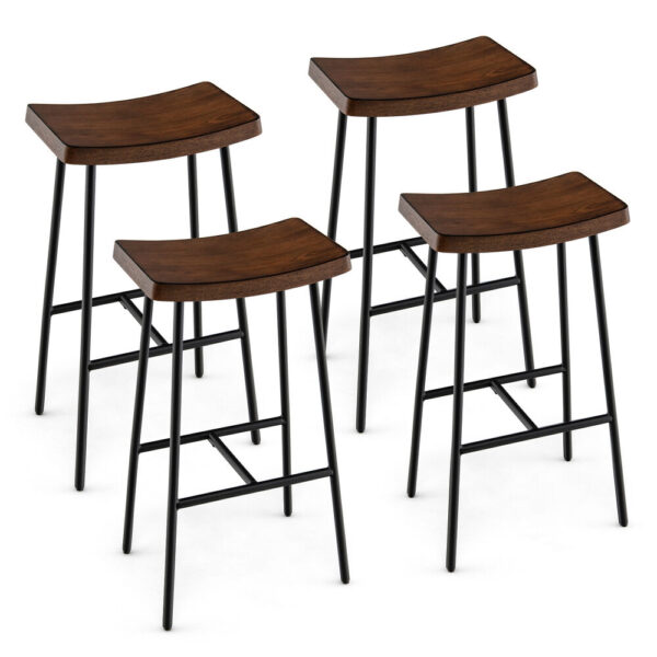 Costway Set of 4 Industrial Saddle Stool Bar Height Chair Bar Stool w/ Metal Frame 1