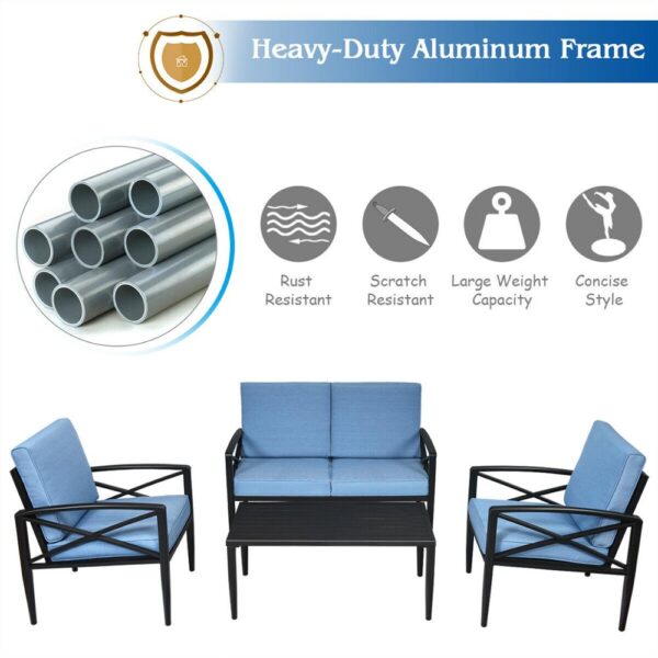 8PCS Patio Furniture Set Aluminum Frame Cushioned Sofa Chair Coffee Table Blue 2*HW65783+ 5
