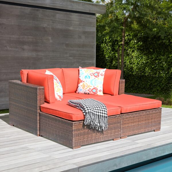 JARDINA 4PCS Patio Furniture Sectional Set with Ottomans Outdoor All-Weather PE Rattan Brown Wicker 3