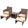 JARDINA 5PCS Outdoor Garden Rattan Patio Furniture Set with Beige Cushions, Brown Wicker Chair with Ottoman, Storage Table 1