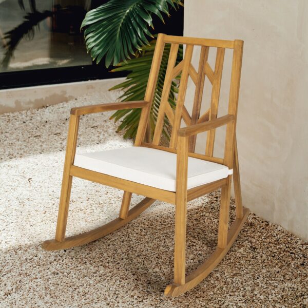 Patio Rocking Chair Acacia Wood Armrest Cushioned Sofa Garden Deck OP70342 3