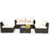 5PCS Patio Rattan Furniture Set Cushioned Sofa Chair Coffee Table HW67243 1