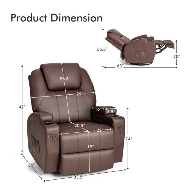 Costway Massage Recliner Chair 360 Degree Swivel Single Sofa Rocker w/ Heating HV10258BN+ 6
