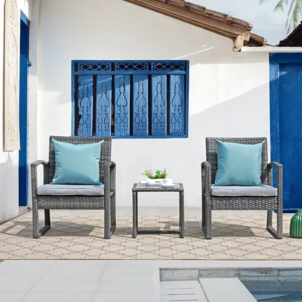 JARDINA 3PCS Outdoor Patio Furniture Set Outdoor Wicker Conversation Set Rattan Chair Set with Coffee Table 2