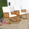 2PC Outdoor Acacia Wood Rocking Chair Patio Backyard Garden Lawn W/ Cushion 2*HW63886 3
