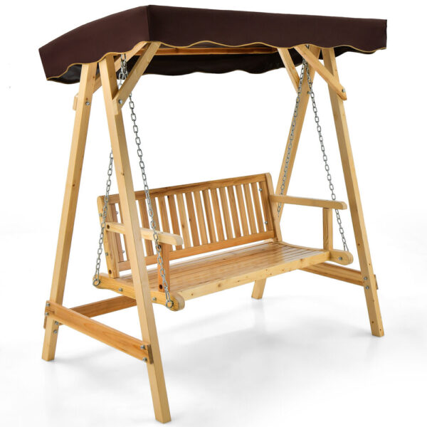 Costway 2 Person Wooden Garden Canopy Swing A-frame w/ Weather-resistant Canopy 1