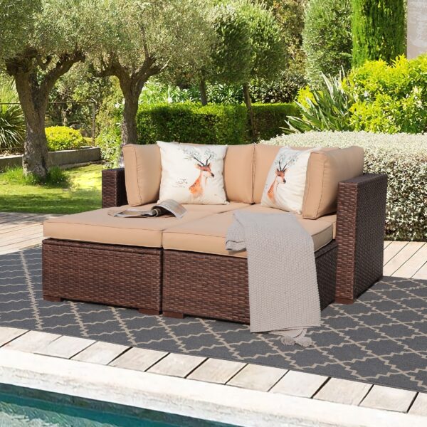 JARDINA 4PCS Patio Furniture Sectional Set with Ottomans Outdoor All-Weather PE Rattan Brown Wicker 4